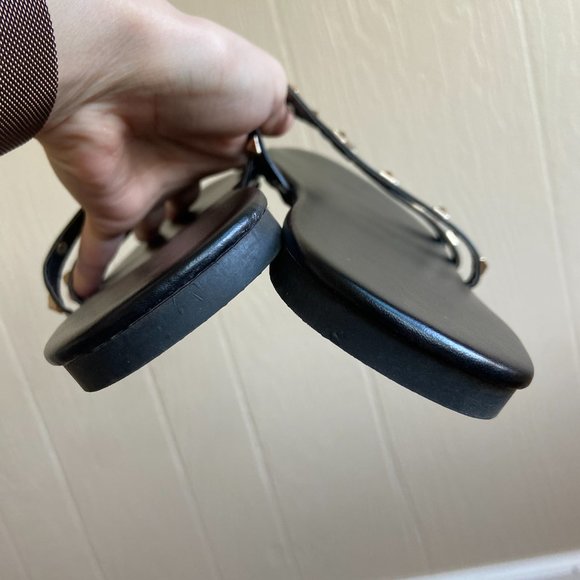 Pyramid Gold Studded Caged Patent Flat Slip-On Slide Sandals Boho Beachy - Picture 9 of 9